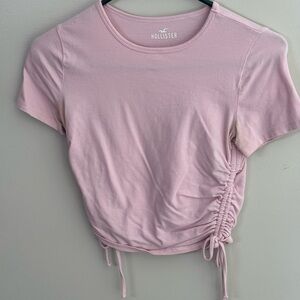 Hollister Women's Light Pink Gathered Tee